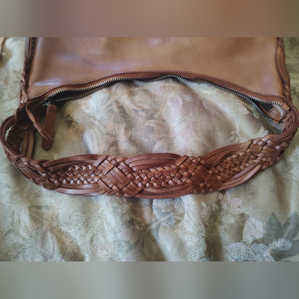 Vilenca Holland Braided Trim Leather Hobo Bag Brown Cognac - Picture 6 of 9